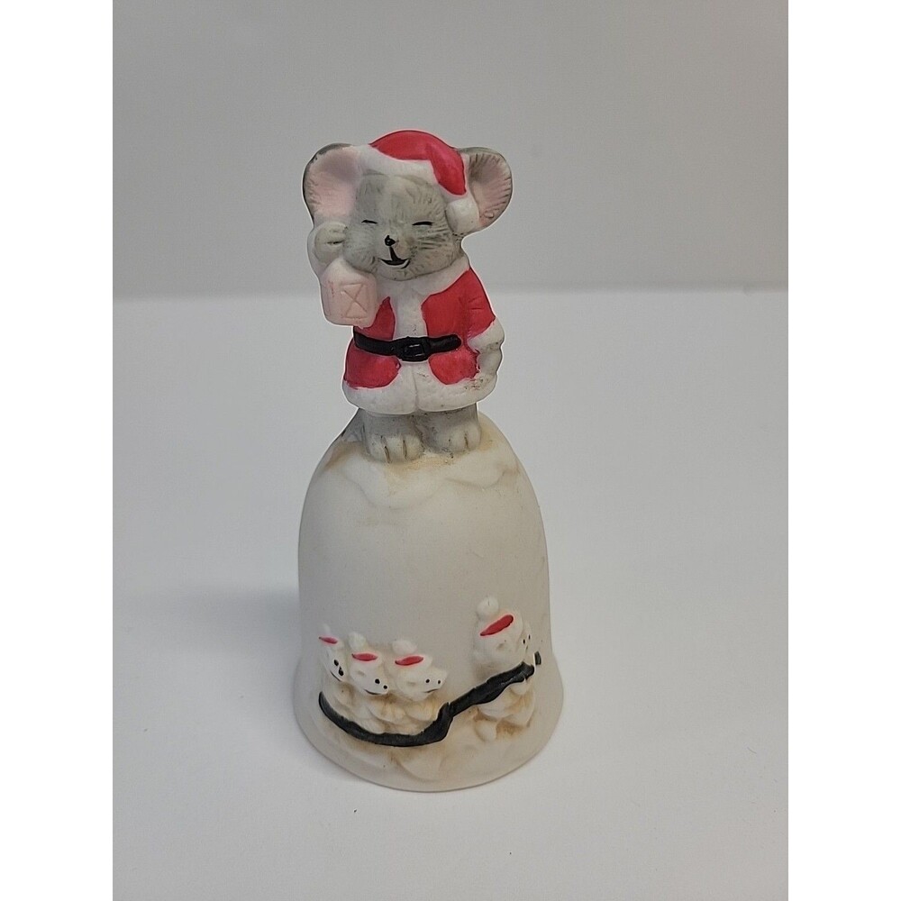Vintage Ceramic Christmas Mouse Bell Holiday Figurine